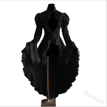 Moterų Nėriniai Apdailos Nėriniai-up Aukštas Žemas Kailis Juodas Steampunk Viktorijos Stiliaus Gotikos Striukė Viduramžių Kilnus Teismas Suknelė S-5XL