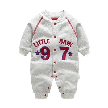 Nauja rudens kūdikių drabužiai Ploni aksomo Beisbolo dizaino ilgomis rankovėmis kūdikiui berniukas romper 0-12 Mėnesių Y711
