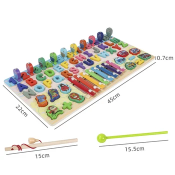 3D Medinio Montessori Aritmetikos Mokymo priemones Žvejybos Žaidimas Skaitmeninės Formos Atitikimo Blokai Švietimo Žaislai Vaikams