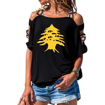 Moterų drabužiai Libano Kedro Medžio Mados Spausdinti Tee marškinėliai Moterims Viršų trumpomis Rankovėmis Moteriška Seksualus Tuščiaviduriai Iš Peties marškinėliai