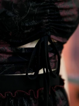 PUNK RAVE Mergina Gothic Rose&Kaukolė Spausdinti Ruched Seksualus Apkarpyti Viršūnes Punk Vest&Sijonas Klubo Moterų Rinkiniai Streetswear