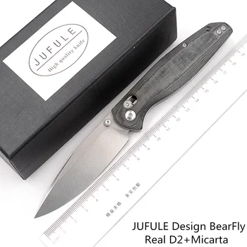 JUFULE Originalaus dizaino BearFly Nekilnojamojo D2 ašmenys micarta rankena kempingas medžioklės Lauko kišenėje vaisių EDC įrankis Naudingumas sulankstomas peilis