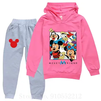 Disney Mickey Minnie Mouse Medvilnės ilgomis Rankovėmis Hoodies+kelnės Kawaii Animacinių filmų Mielas Kūdikis, Berniukas, Mergaitė, Drabužiai Nustatyti, Susagstomi megztiniai