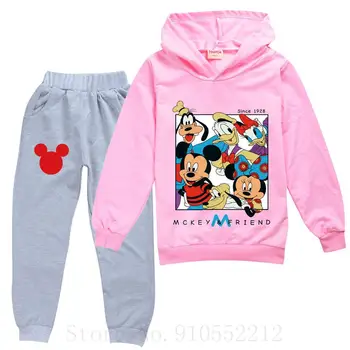 Disney Mickey Minnie Mouse Medvilnės ilgomis Rankovėmis Hoodies+kelnės Kawaii Animacinių filmų Mielas Kūdikis, Berniukas, Mergaitė, Drabužiai Nustatyti, Susagstomi megztiniai