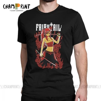 Erza Scarlet Fairy Tail Marškinėliai vyriški Medvilniniai Suvenyrinius Marškinėlius Crewneck Tee Marškinėliai trumpomis Rankovėmis Drabužius 4XL 5XL