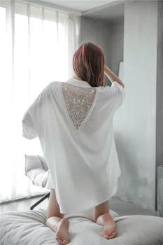 Vasaros Seksualus Naktį Suknelė Moterims Korėjos Stiliaus Seksualus Nightgowns Saldus Mielas Sleepwear Moterų Šilko Miega Suknelė Loungewear Nighty Sexy