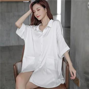 Vasaros Seksualus Naktį Suknelė Moterims Korėjos Stiliaus Seksualus Nightgowns Saldus Mielas Sleepwear Moterų Šilko Miega Suknelė Loungewear Nighty Sexy