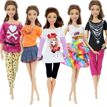 5 Rinkiniai Mados Rankų Darbo Komplektai Panele Laisvalaikio Drabužiai Spalvinga Palaidinė Kelnės Kelnės, Sijonas, Suknelė Drabužius Barbie Lėlės Accessories
