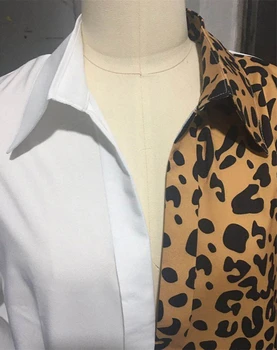 Leopard Kratinys Moterų Palaidinė Ilgomis Rankovėmis Marškinėliai Pasukite Žemyn Apykaklės Office 