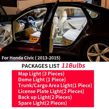11pc Balta Auto Interjeras, LED elektros Lemputes Rinkinio 2013 m. M. M. Honda Civic Canbus Led Žemėlapis Dome Kamieno Licenciją Plokštelės Šviesos Lempos