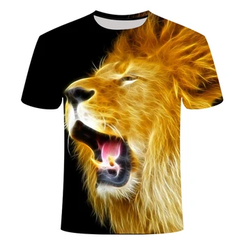 2019 Aukštos Kokybės liūtas Perkelti Spausdinami 3D T-shirt Punk stiliaus 3D trumpomis Rankovėmis T-Shirt S-6XL Lycra, medvilniniai vyriški Marškinėliai cool