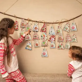 Kalėdų Modelis Saldainių Maišelį 1-24 Advento Kalendorius Medvilnės Pluoštas Lino Dovanų Maišelis Namų Stalo Topper Kalėdinė Dekoracija Kalėdų