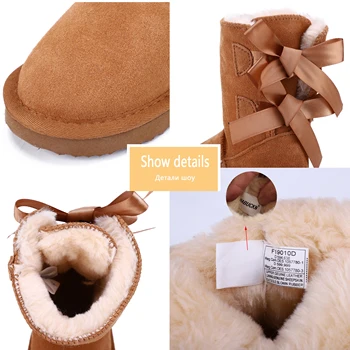 HABUCKN Aukštos Kokybės Vaikų žiemos sniego batai natūralios odos batai vidurio blauzdos Nėrinių lankas-mazgas batai Berniukas ir mergaitė sutemų batai