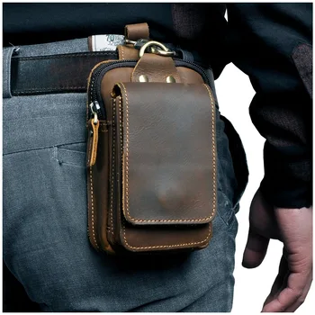 Odiniai vyriški laisvalaikio dizainas, mažas juosmens krepšys karvės odos mados mobiliojo telefono maišelis diržo maišelis cigarečių atveju mobiliojo telefono krepšys