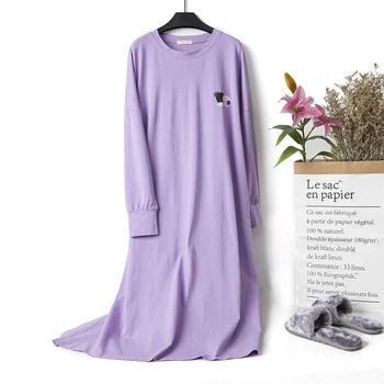 Jinsen Aite Medvilnės Moterų Sleepwear 2019 Nauja Pavasario Vasaros ilgomis Rankovėmis Naktį Suknelė Atsitiktinis Palaidų Didelių gabaritų Nightgowns JS780