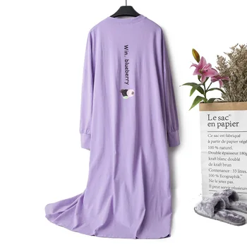 Jinsen Aite Medvilnės Moterų Sleepwear 2019 Nauja Pavasario Vasaros ilgomis Rankovėmis Naktį Suknelė Atsitiktinis Palaidų Didelių gabaritų Nightgowns JS780