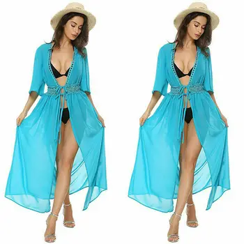 Seksualus Ponios Moterų Bikini Padengti iki Paplūdimio Suknelė maudymosi Kostiumėliai, Šifono Paplūdimio Maudymosi Kostiumą Vasaros Atostogų Kimono Megztinis