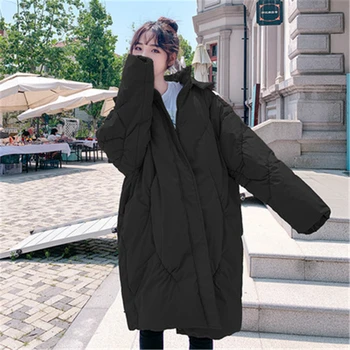 Moterų Kamšalu Gobtuvu Ilga Striukė Žiemos Mados Prarasti Vidutinio ilgio Storas Šiltas Zip Iki Paltai Moterų Kietas Negabaritinių Outwear Viršūnės