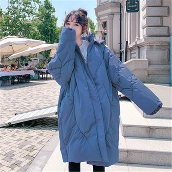 Moterų Kamšalu Gobtuvu Ilga Striukė Žiemos Mados Prarasti Vidutinio ilgio Storas Šiltas Zip Iki Paltai Moterų Kietas Negabaritinių Outwear Viršūnės