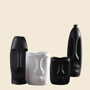 Namų kūrybos apdailos Keramika Abstrakčios Vazos, Juoda ir Balta Žmogaus Menininkų Veido Kambario stalas Dekoratyvinis Figue Galvos Formos Vaza