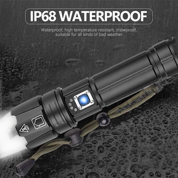 Ryškiausia XHP50 Įkraunamas LED Žibintuvėlis Galingas XHP70.2 Fakelas P8 Šviesos Super Vandeniui Zoom Medžioklės Šviesos Naudojimo 18650